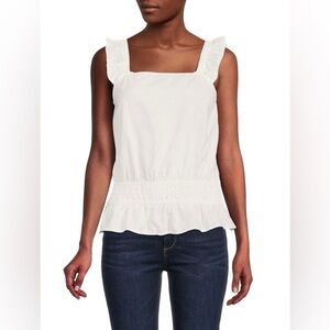 SAKS FIFTH AVENUE White Ruffle Strap Linen Blend Top size large